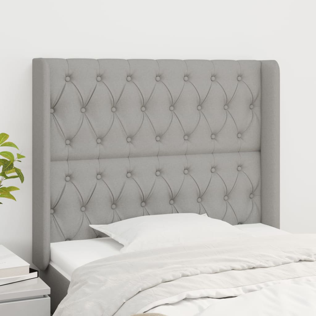 sengegavl med kanter 93x16x118/128 cm stof lysegrå