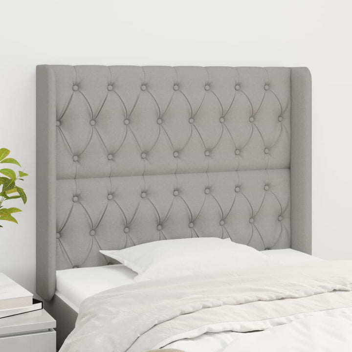 sengegavl med kanter 93x16x118/128 cm stof lysegrå