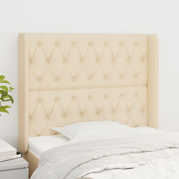 sengegavl med kanter 93x16x118/128 cm stof cremefarvet