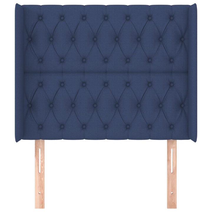 sengegavl med kanter 93x16x118/128 cm stof blå