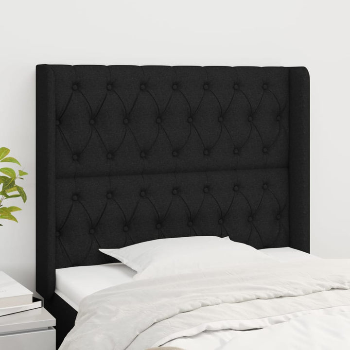 sengegavl med kanter 103x16x118/128 cm stof sort