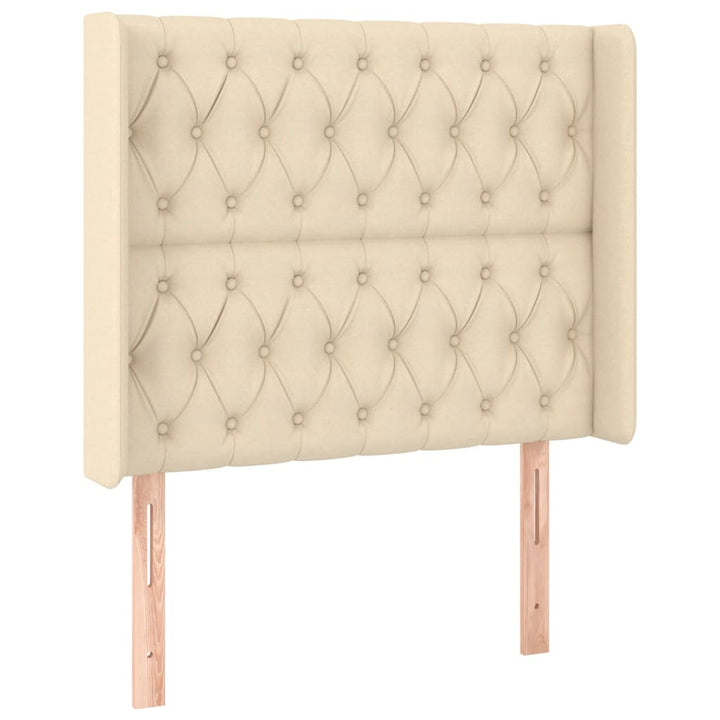 sengegavl med kanter 103x16x118/128 cm stof cremefarvet