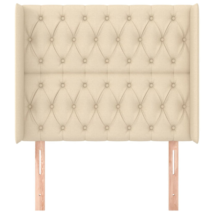 sengegavl med kanter 103x16x118/128 cm stof cremefarvet