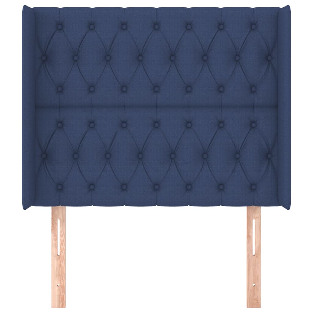 sengegavl med kanter 103x16x118/128 cm stof blå