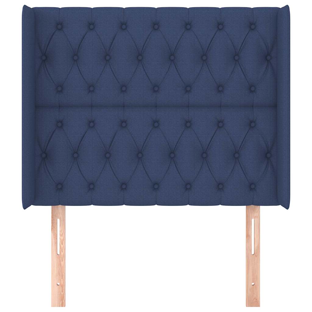 sengegavl med kanter 103x16x118/128 cm stof blå