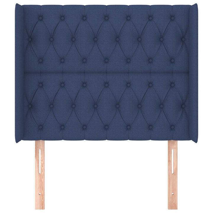 sengegavl med kanter 103x16x118/128 cm stof blå