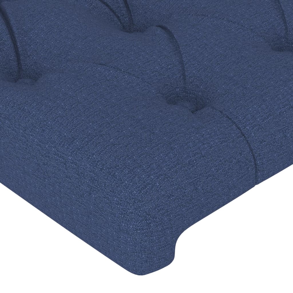 sengegavl med kanter 103x16x118/128 cm stof blå