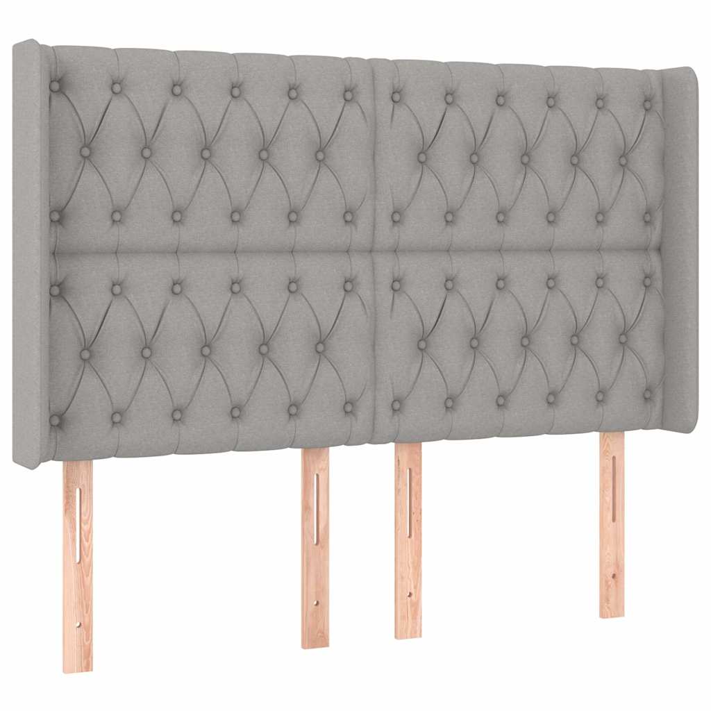 sengegavl med kanter 147x16x118/128 cm stof lysegrå
