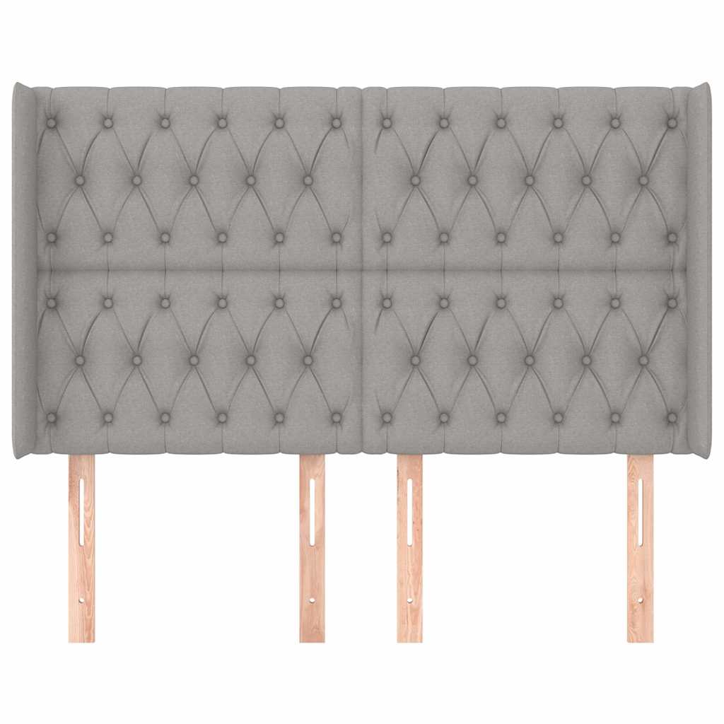 sengegavl med kanter 147x16x118/128 cm stof lysegrå