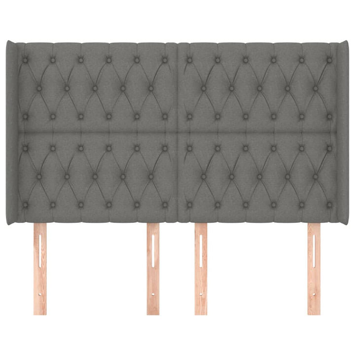 sengegavl med kanter 163x16x118/128 cm stof mørkegrå