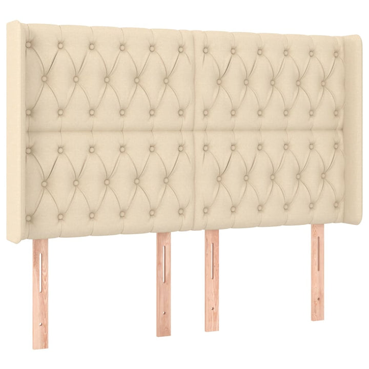 sengegavl med kanter 163x16x118/128 cm stof cremefarvet