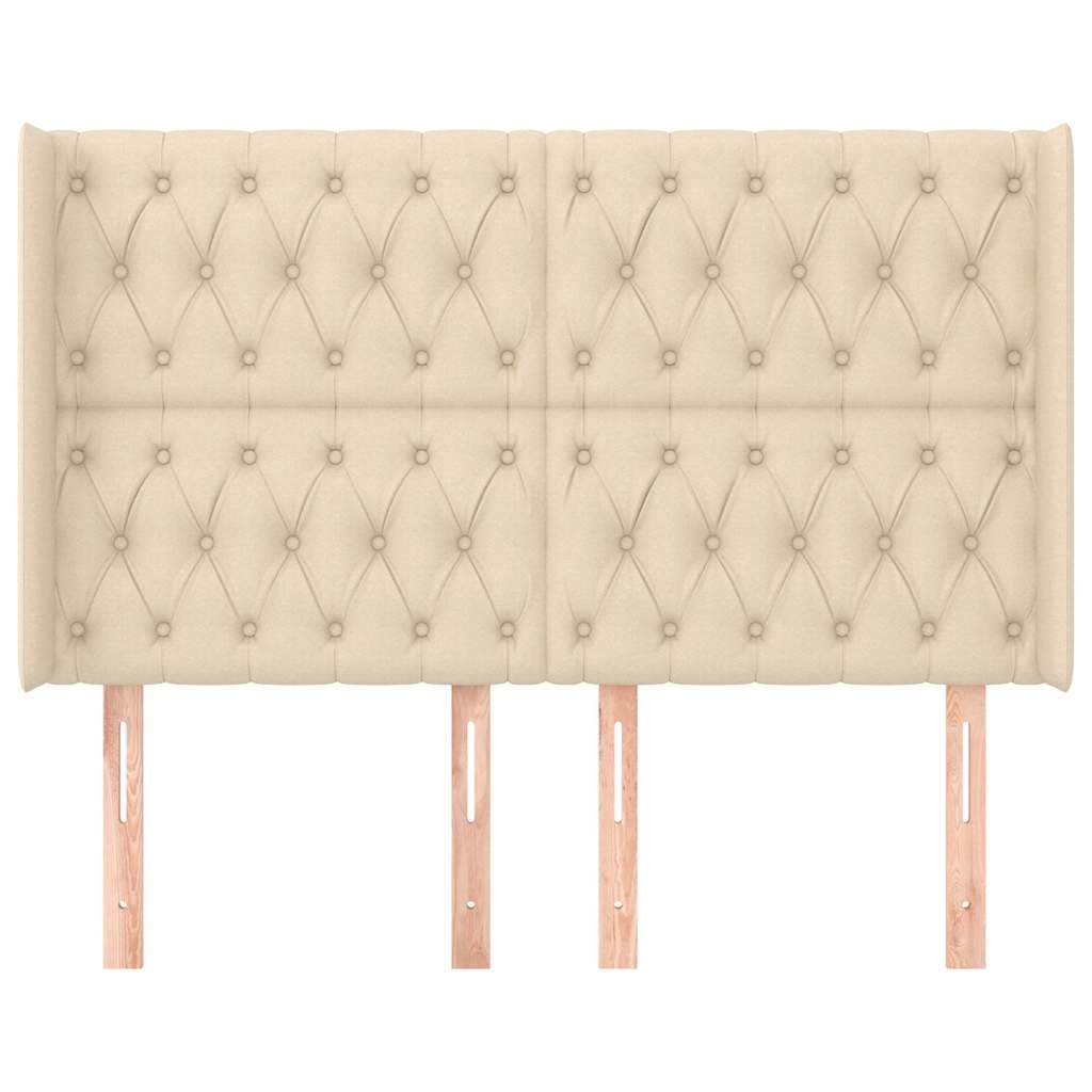 sengegavl med kanter 163x16x118/128 cm stof cremefarvet