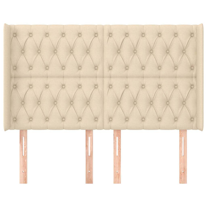sengegavl med kanter 163x16x118/128 cm stof cremefarvet