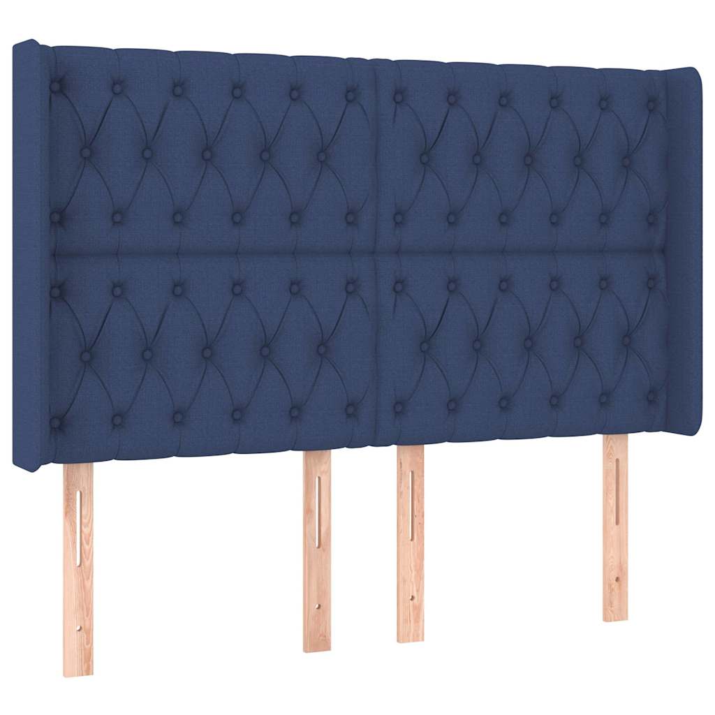sengegavl med kanter 163x16x118/128 cm stof blå