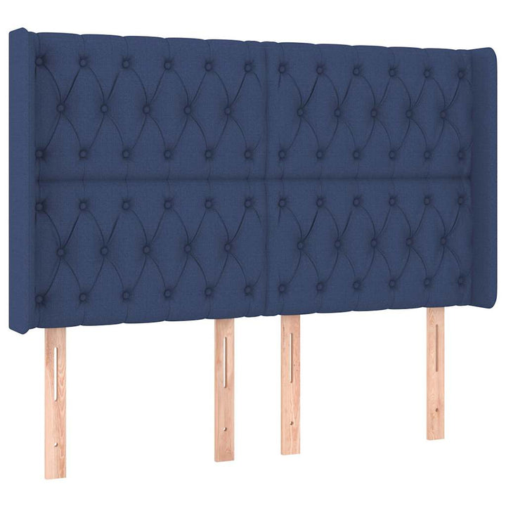 sengegavl med kanter 163x16x118/128 cm stof blå