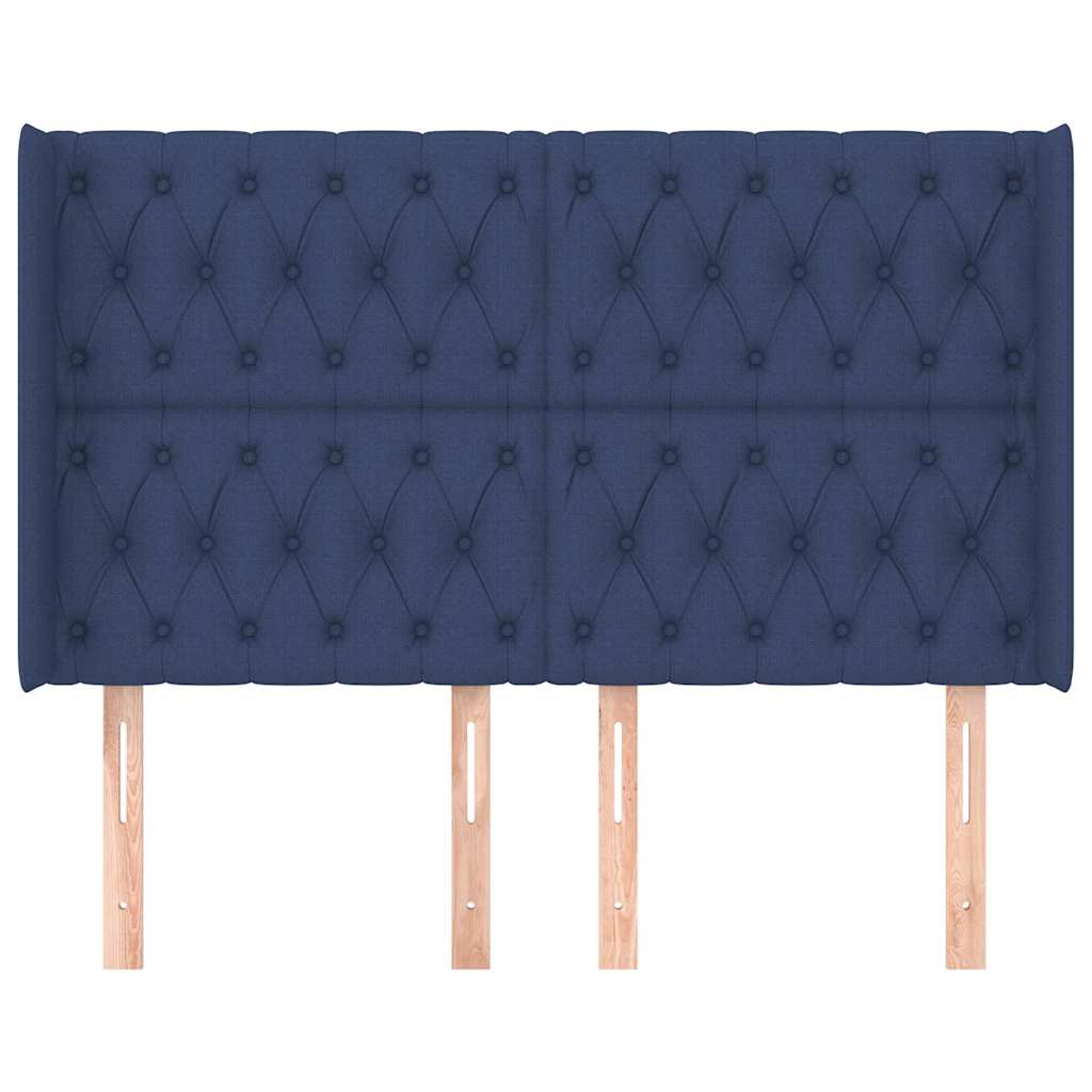 sengegavl med kanter 163x16x118/128 cm stof blå