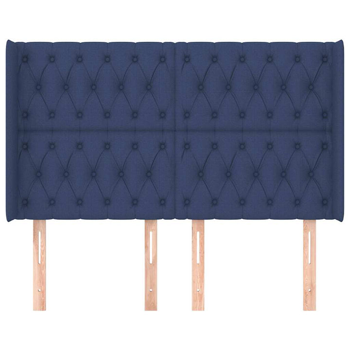 sengegavl med kanter 163x16x118/128 cm stof blå