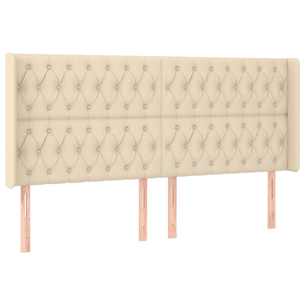 sengegavl med kanter 183x16x118/128 cm stof cremefarvet