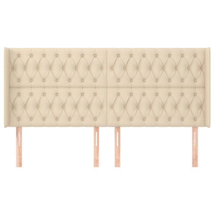 sengegavl med kanter 183x16x118/128 cm stof cremefarvet