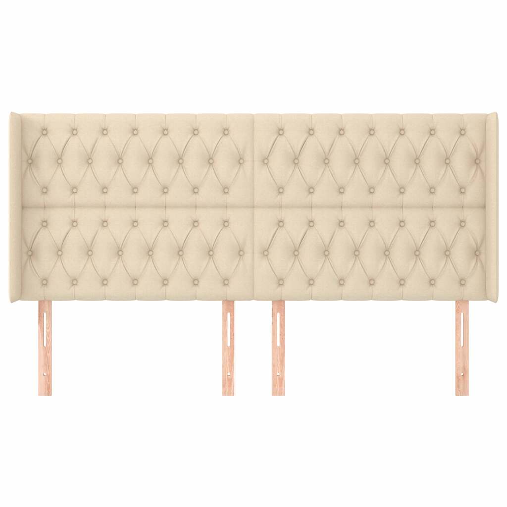 sengegavl med kanter 203x16x118/128 cm stof cremefarvet