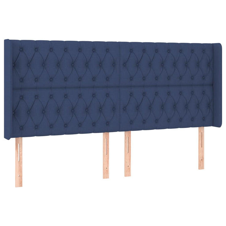 sengegavl med kanter 203x16x118/128 cm stof blå