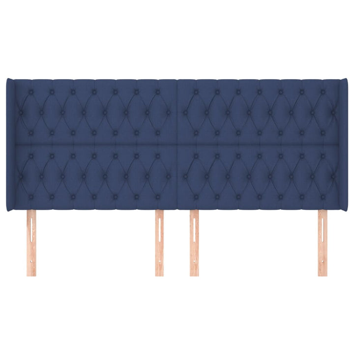 sengegavl med kanter 203x16x118/128 cm stof blå