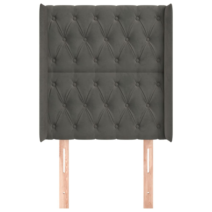 sengegavl med kanter 83x16x118/128 cm fløjl mørkegrå