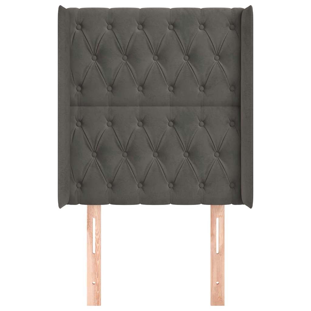 sengegavl med kanter 83x16x118/128 cm fløjl mørkegrå