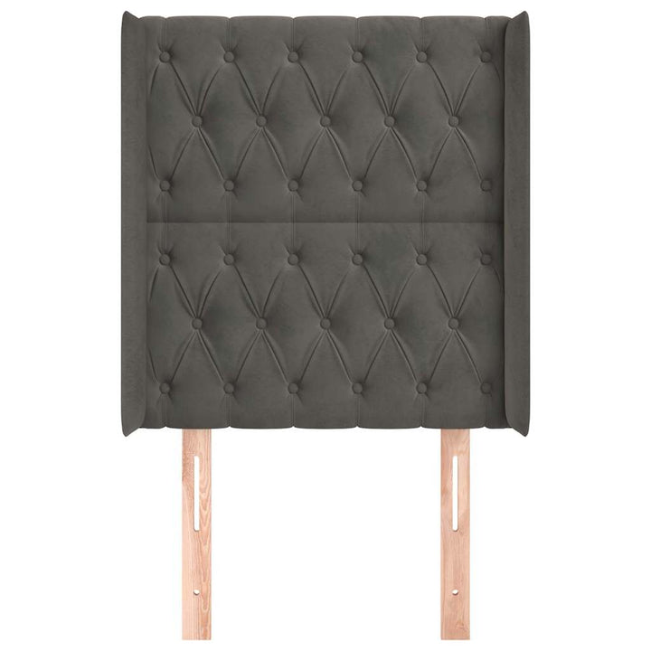 sengegavl med kanter 83x16x118/128 cm fløjl mørkegrå