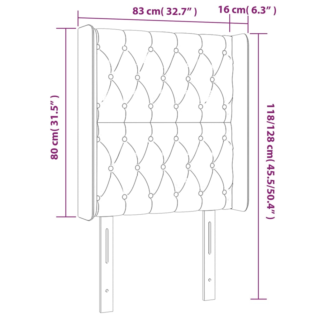sengegavl med kanter 83x16x118/128 cm fløjl mørkegrå
