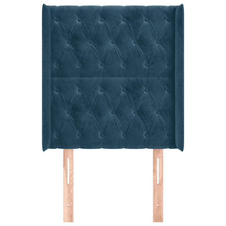 sengegavl med kanter 83x16x118/128 cm fløjl mørkeblå
