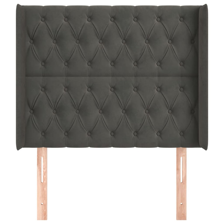 sengegavl med kanter 93x16x118/128 cm fløjl mørkegrå