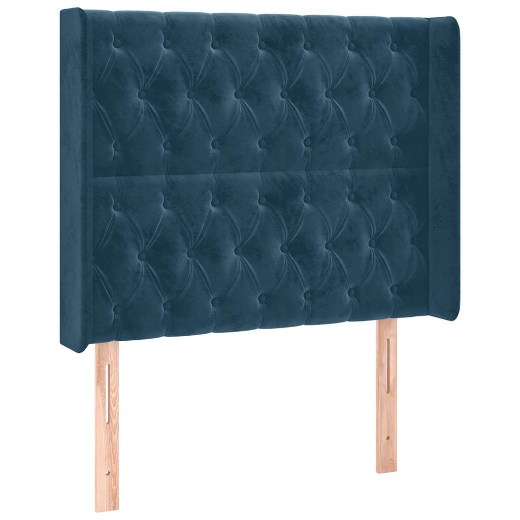 sengegavl med kanter 93x16x118/128 cm fløjl mørkeblå