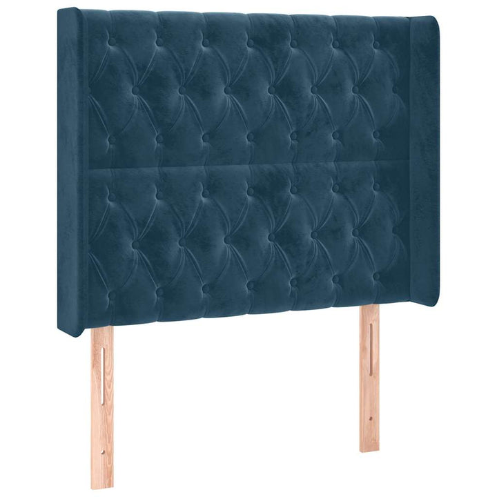 sengegavl med kanter 93x16x118/128 cm fløjl mørkeblå