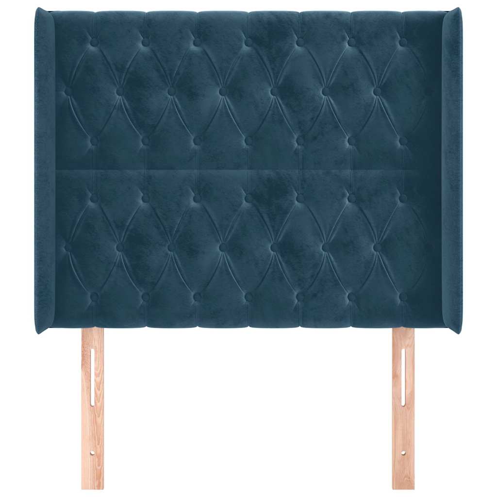sengegavl med kanter 93x16x118/128 cm fløjl mørkeblå