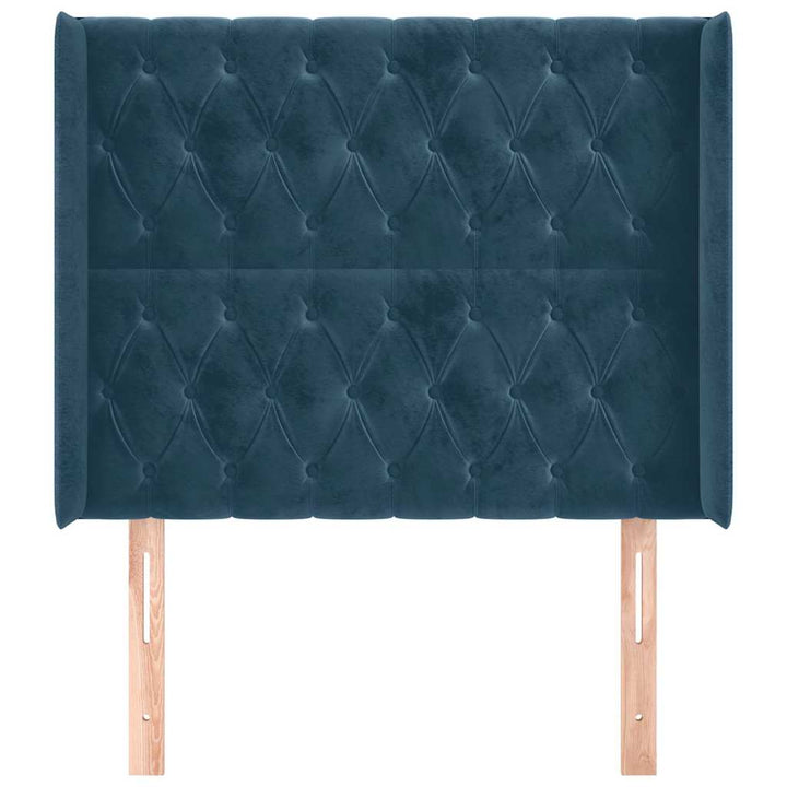 sengegavl med kanter 93x16x118/128 cm fløjl mørkeblå