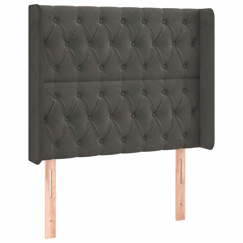 sengegavl med kanter 103x16x118/128 cm fløjl mørkegrå