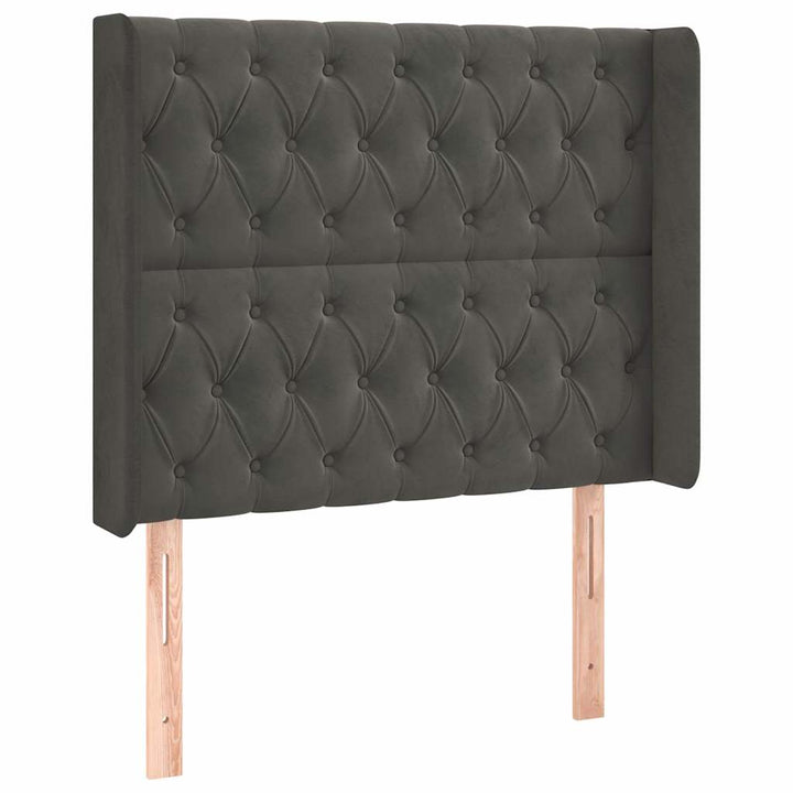 sengegavl med kanter 103x16x118/128 cm fløjl mørkegrå