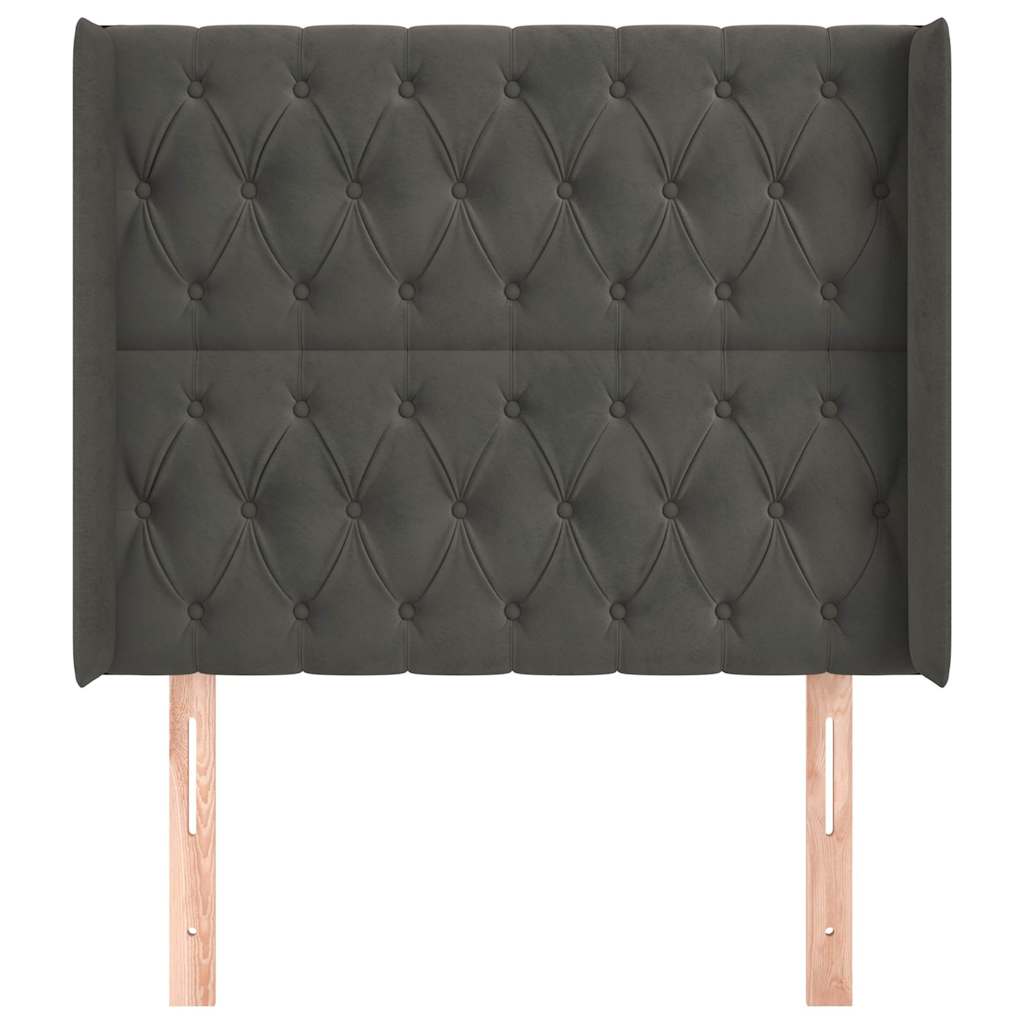 sengegavl med kanter 103x16x118/128 cm fløjl mørkegrå