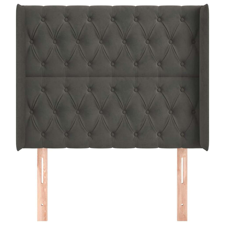 sengegavl med kanter 103x16x118/128 cm fløjl mørkegrå