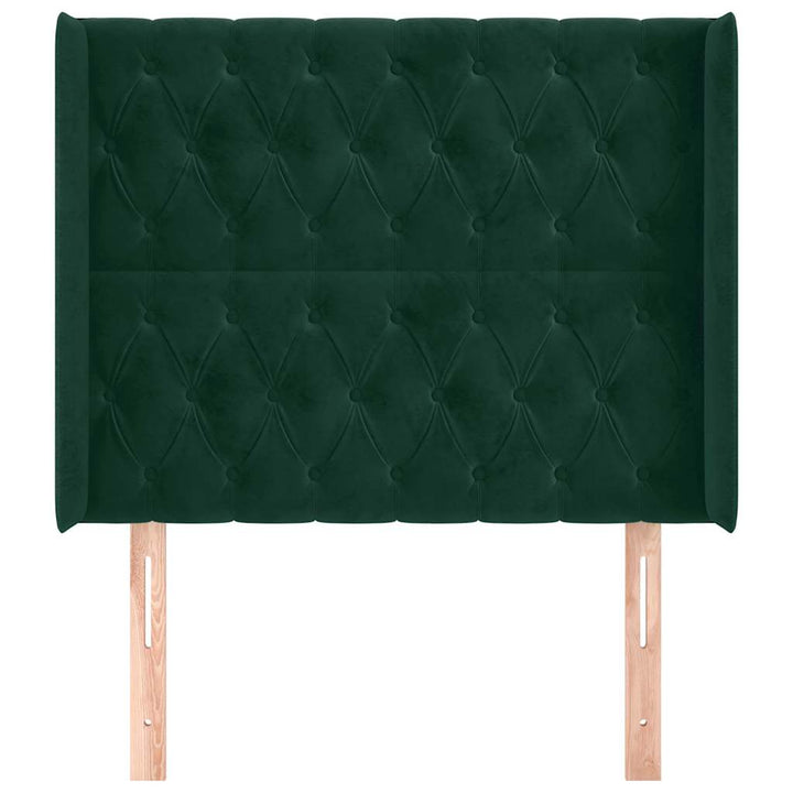 sengegavl med kanter 103x16x118/128 cm fløjl mørkegrøn