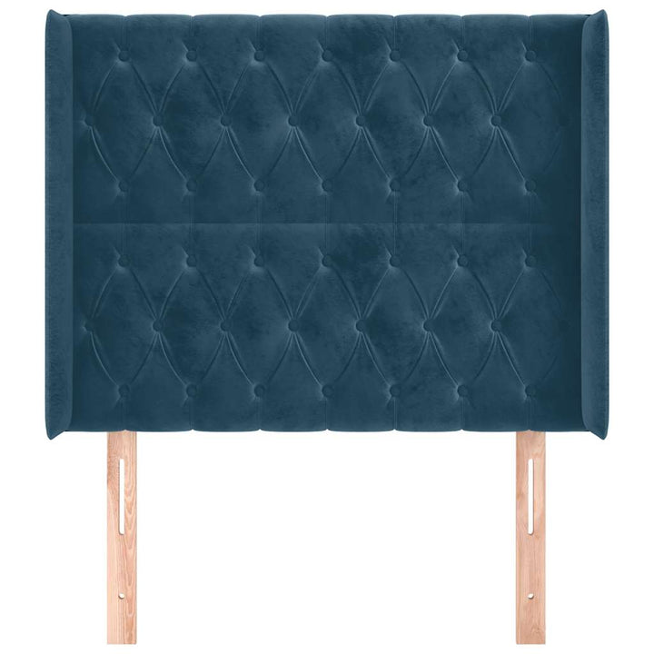 sengegavl med kanter 103x16x118/128 cm fløjl mørkeblå