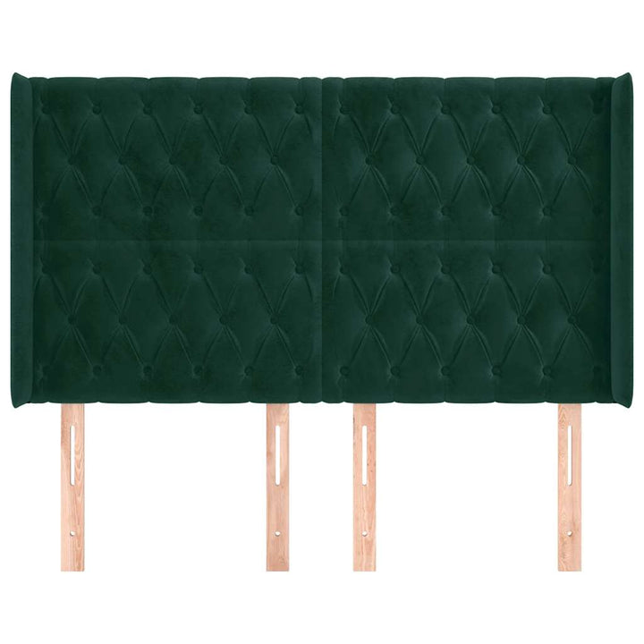 sengegavl med kanter 147x16x118/128 cm fløjl mørkegrøn