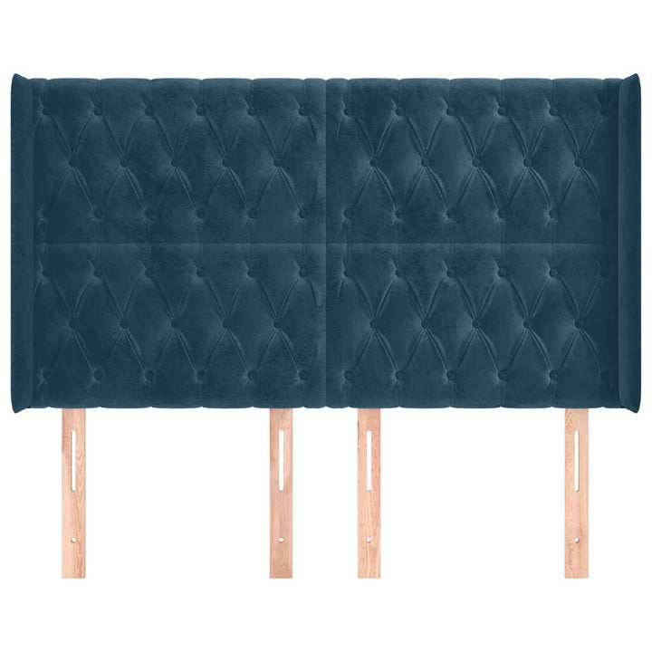 sengegavl med kanter 147x16x118/128 cm fløjl mørkeblå