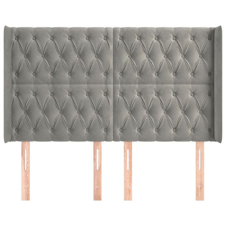 sengegavl med kanter 163x16x118/128 cm fløjl lysegrå