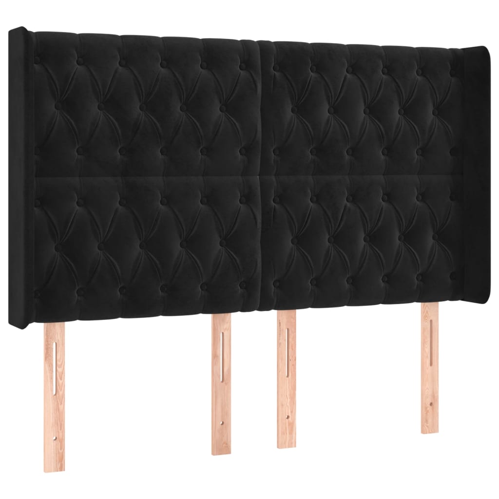 sengegavl med kanter 163x16x118/128 cm fløjl sort
