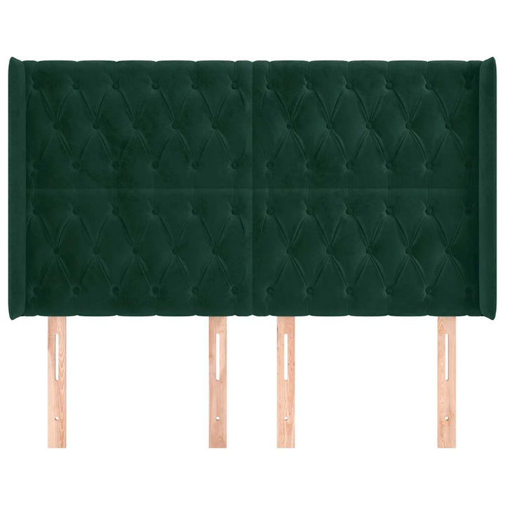 sengegavl med kanter 163x16x118/128 cm fløjl mørkegrøn