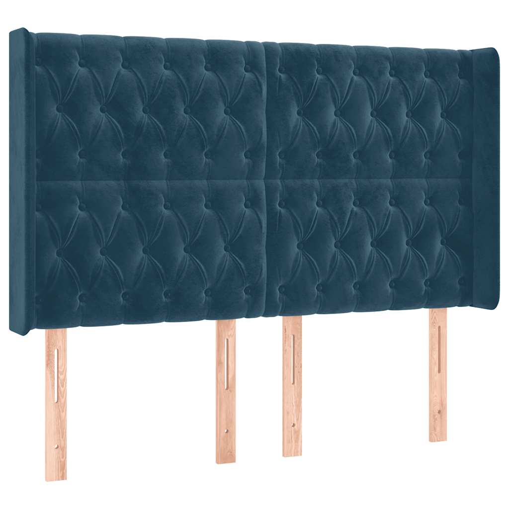 sengegavl med kanter 163x16x118/128 cm fløjl mørkeblå