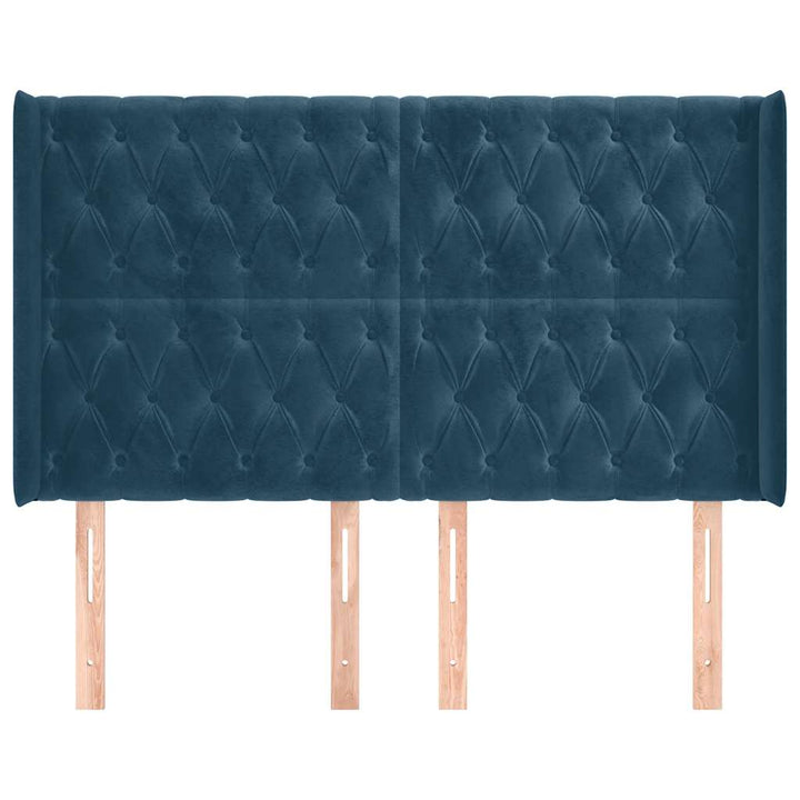 sengegavl med kanter 163x16x118/128 cm fløjl mørkeblå