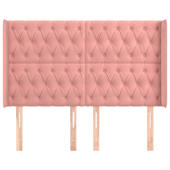 sengegavl med kanter 163x16x118/128 cm fløjl lyserød